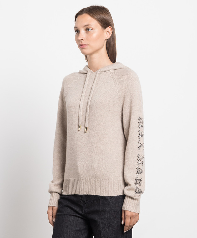 Max Mara Beige wool and cashmere hoodie with crystals ANANAS image 3