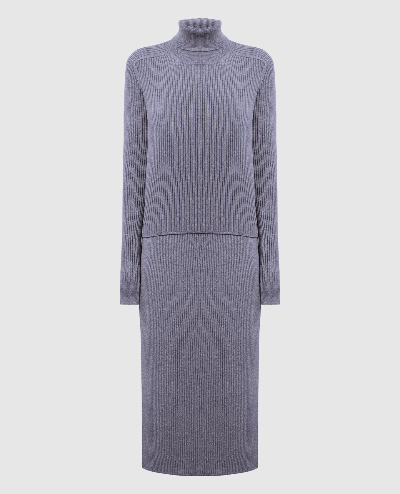 Gray cashmere sweater and skirt suit
