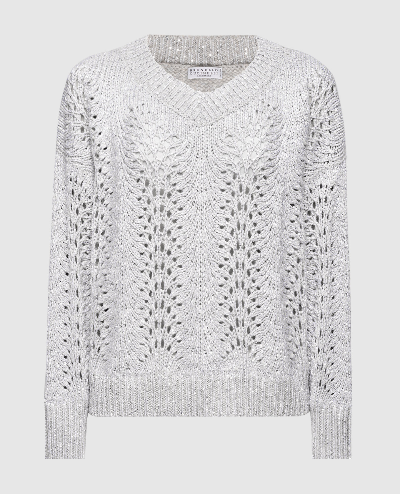 Gray openwork pullover with sequins