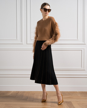 Twinset Коричневый свитер с перьями страуса 232TT3330