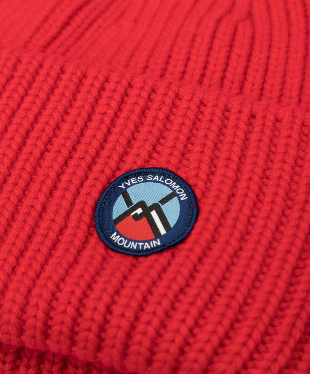 Yves Salomon Красная шапка с нашивкой из шерсти и кашемира 23WFA500XXMACL изображение 4