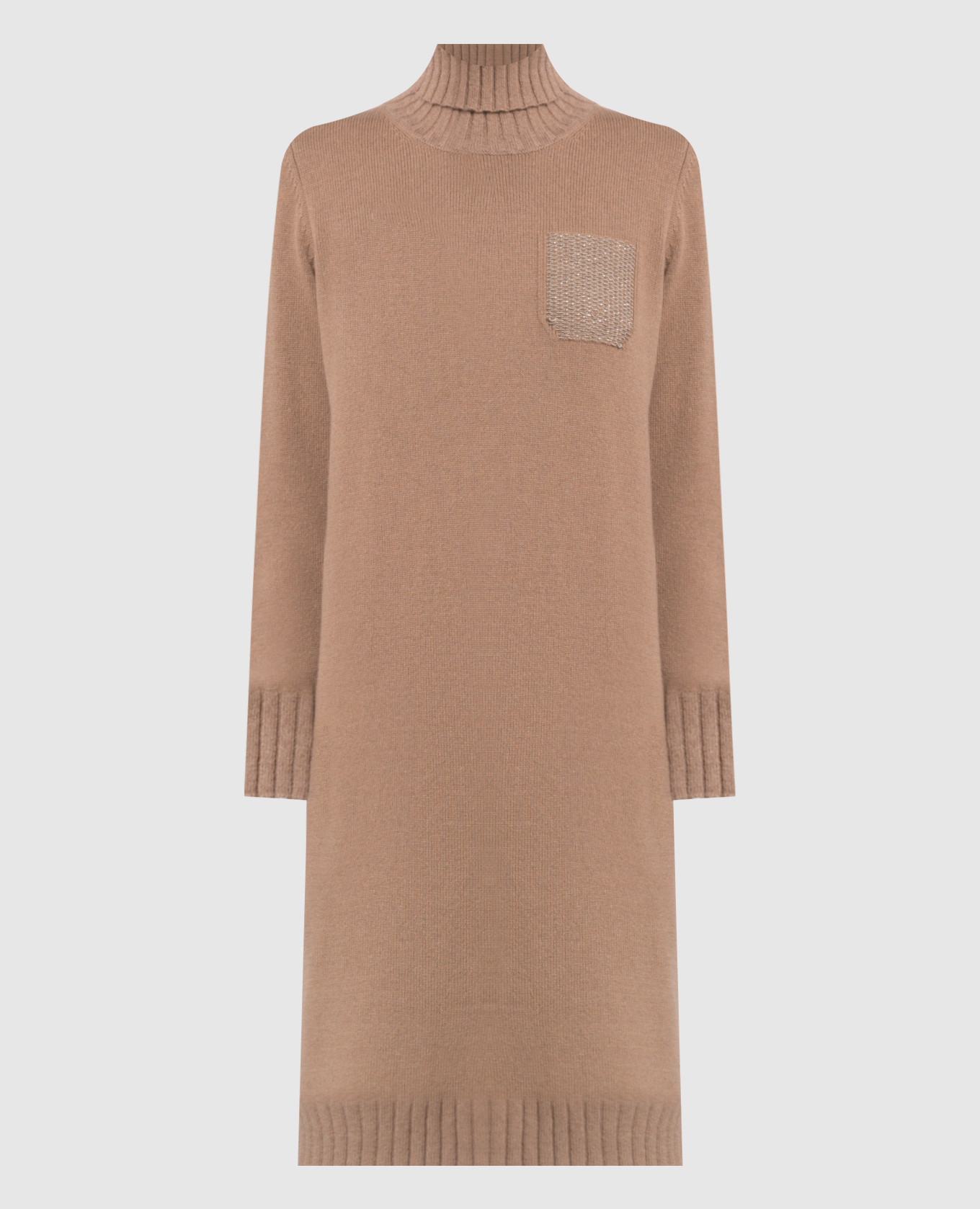 Светло-коричневое платье-свитер с цепочкой мониль