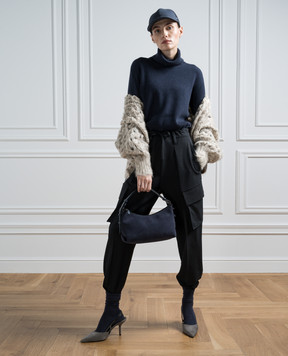 Brunello Cucinelli Голубый гольф из кашемира в рубчик с цепочкой мониль M12175403