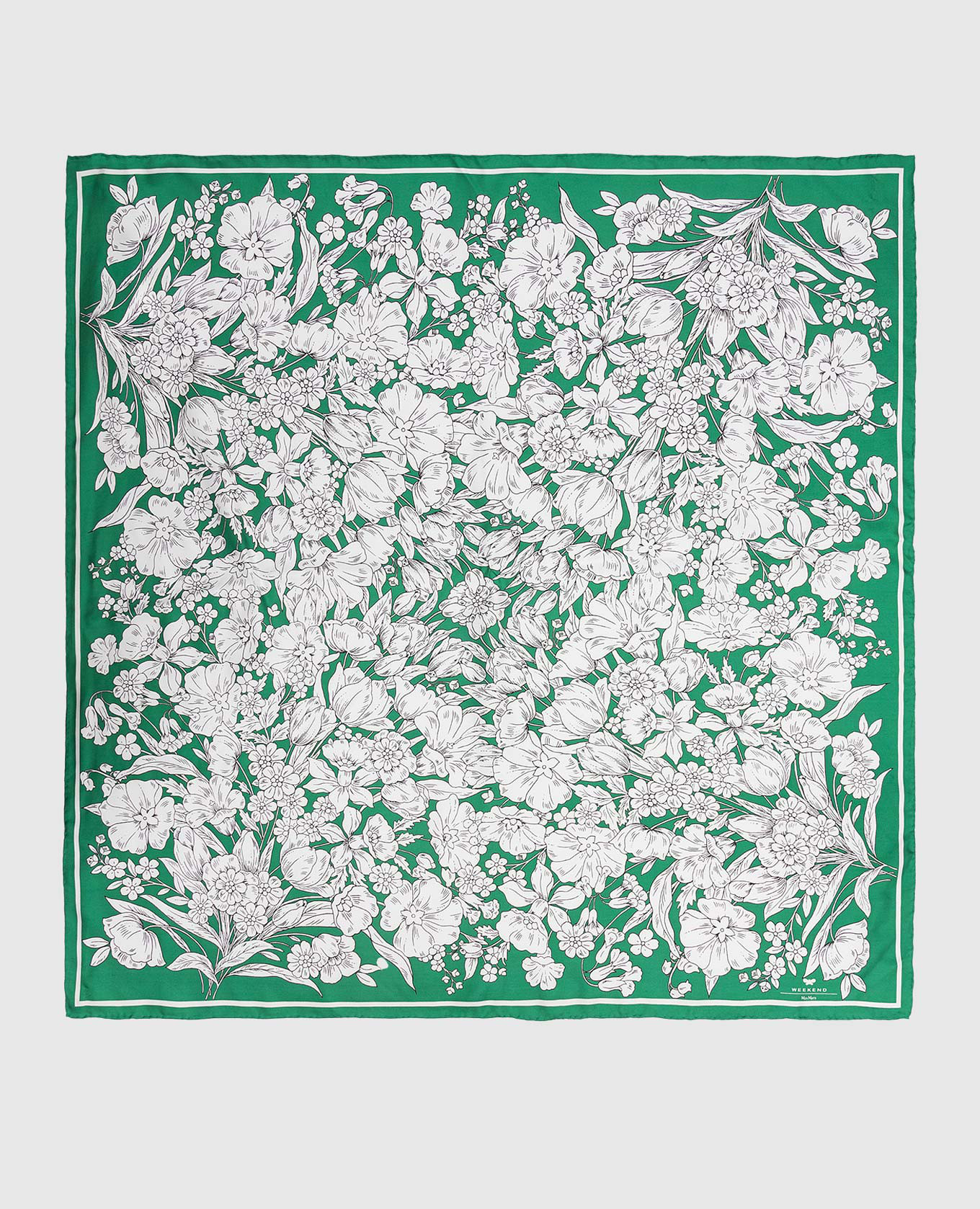 Зеленый шелковый шарф Catone с цветочным принтом