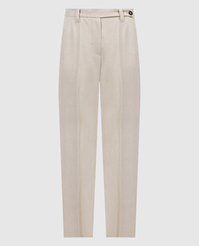 Brunello Cucinelli Бежеві  штани з льоном з ланцюжком моніль з еколатуні MH579P8607