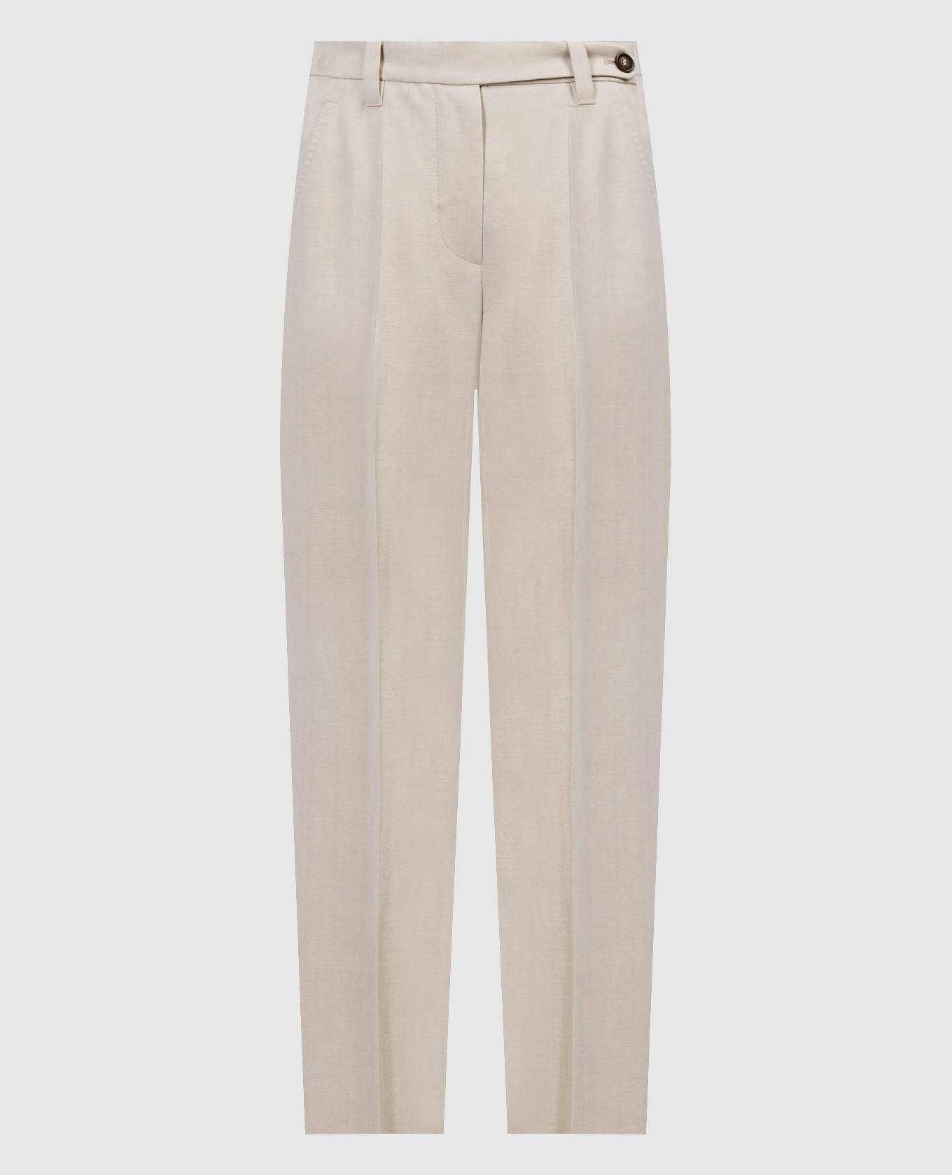 Beige linen trousers with monil ecolathoon chain