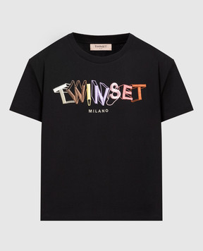 Twinset Чорна футболка з вишивкою логотипа 232TP2381