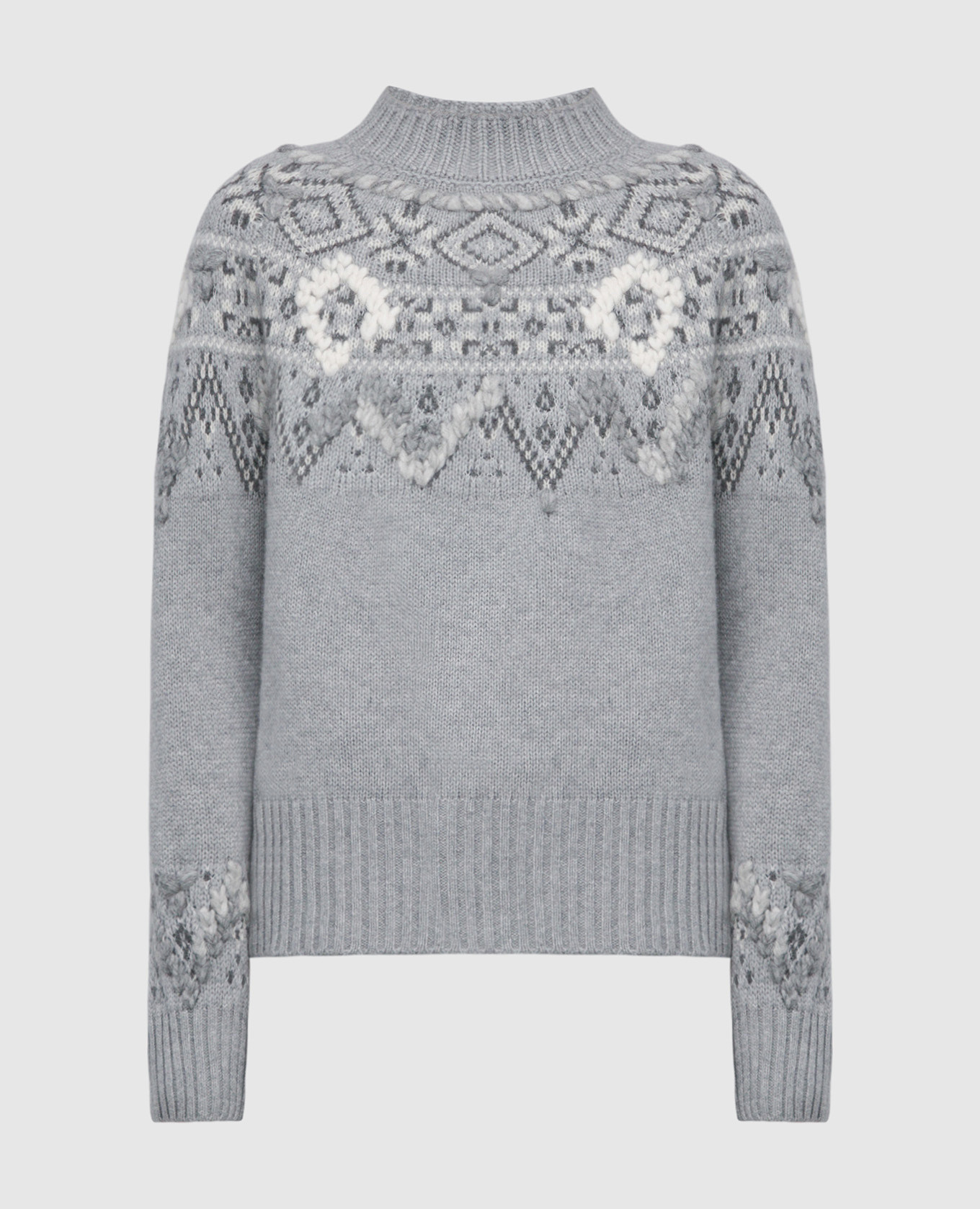 Gray jacquard cashmere sweater