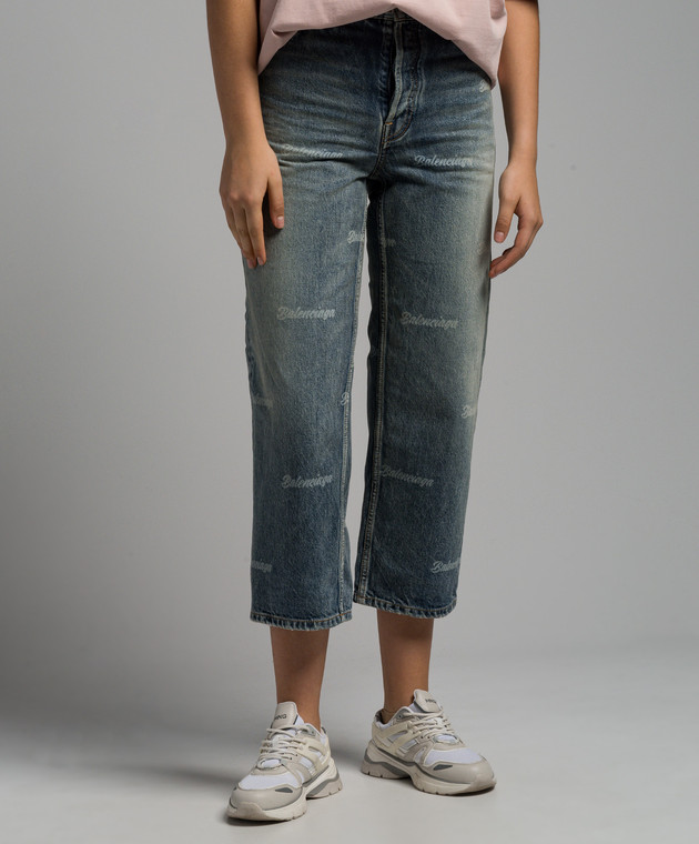 Balenciaga Синие джинсы с винтажным эффектом с логотипом 745094TNW01 изображение 3