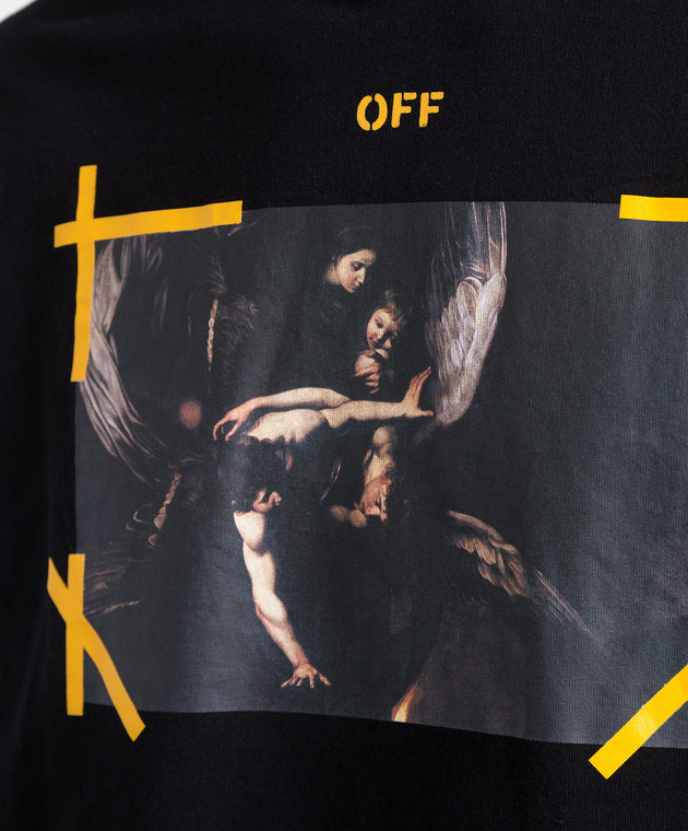 Off-White Чорна футболка з принтом Caravaggio Paint та Arrows OMAA119C99JER006 зображення 5