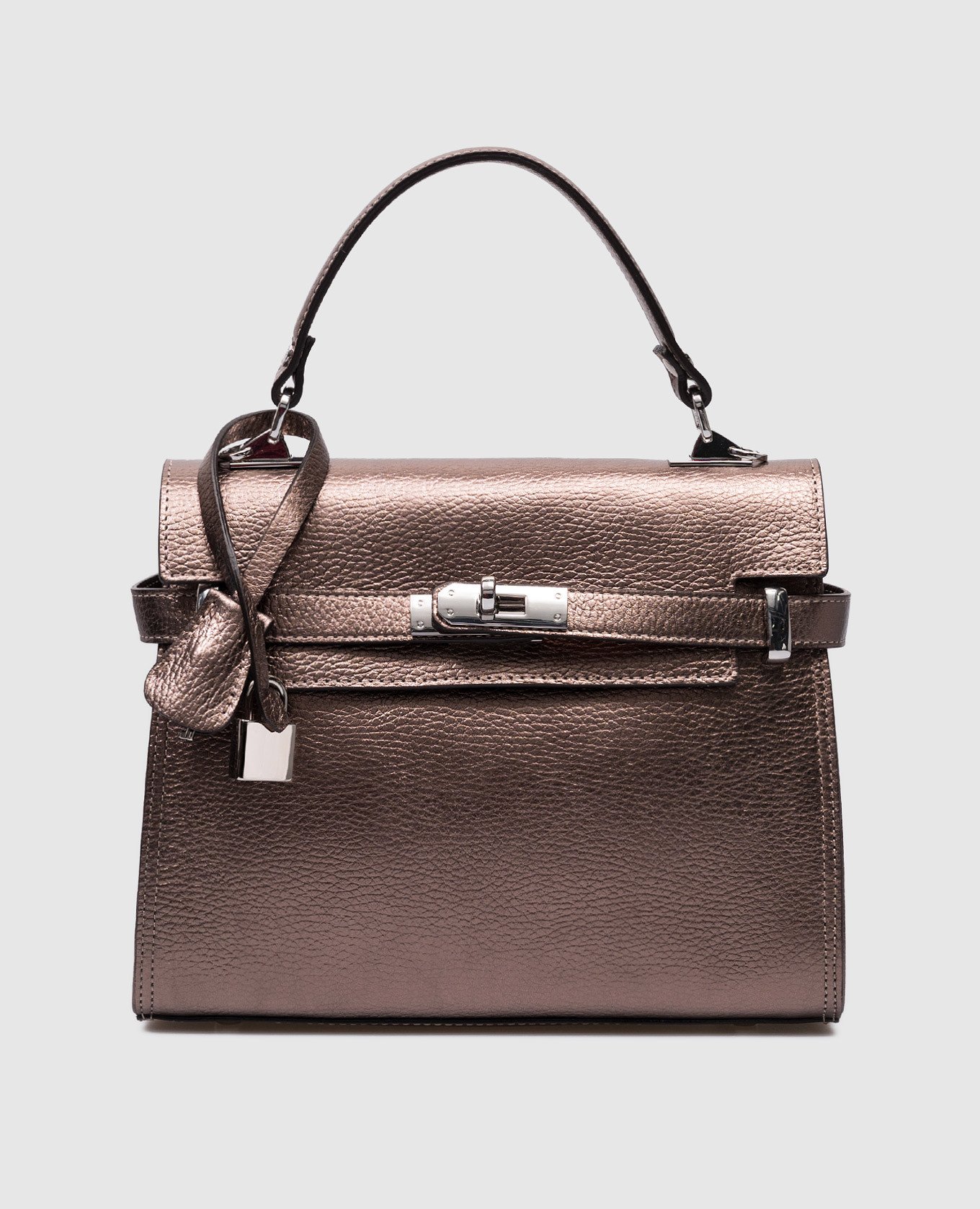 Brown leather satchel bag with a shiny effect