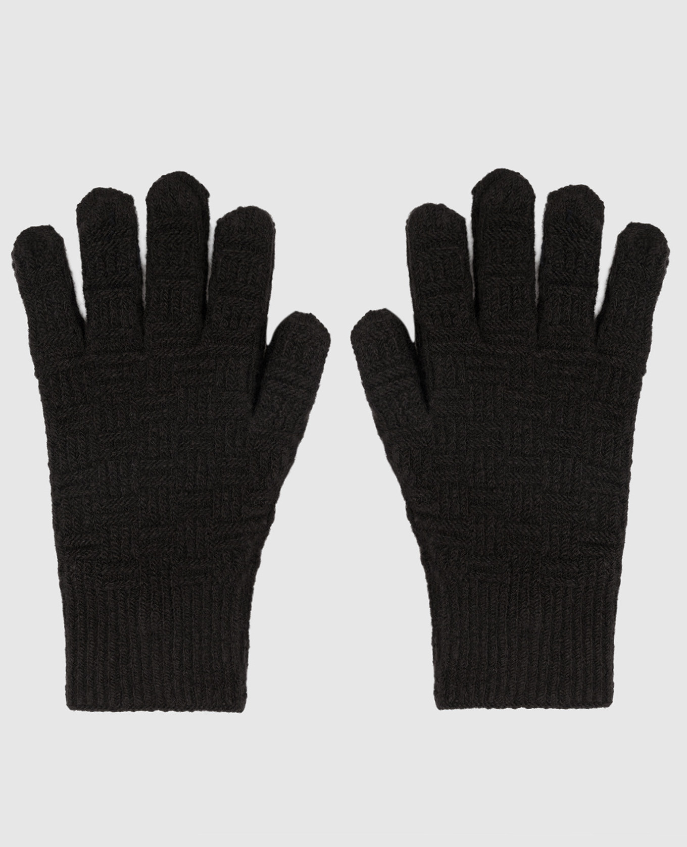 Черные перчатки из шерсти и кашемира в фактурный узор.