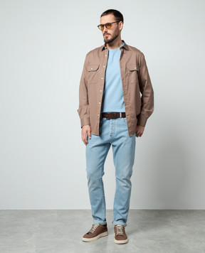Brunello Cucinelli Голубая футболка с принтом M0B138440