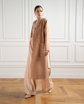 Max Mara Бежевое пальто Parsec из шерсти, кашемира и шелка PARSEC