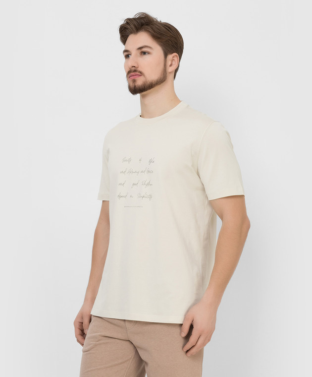 Brunello Cucinelli Светло-бежевая футболка с принтом M0T718400 изображение 3
