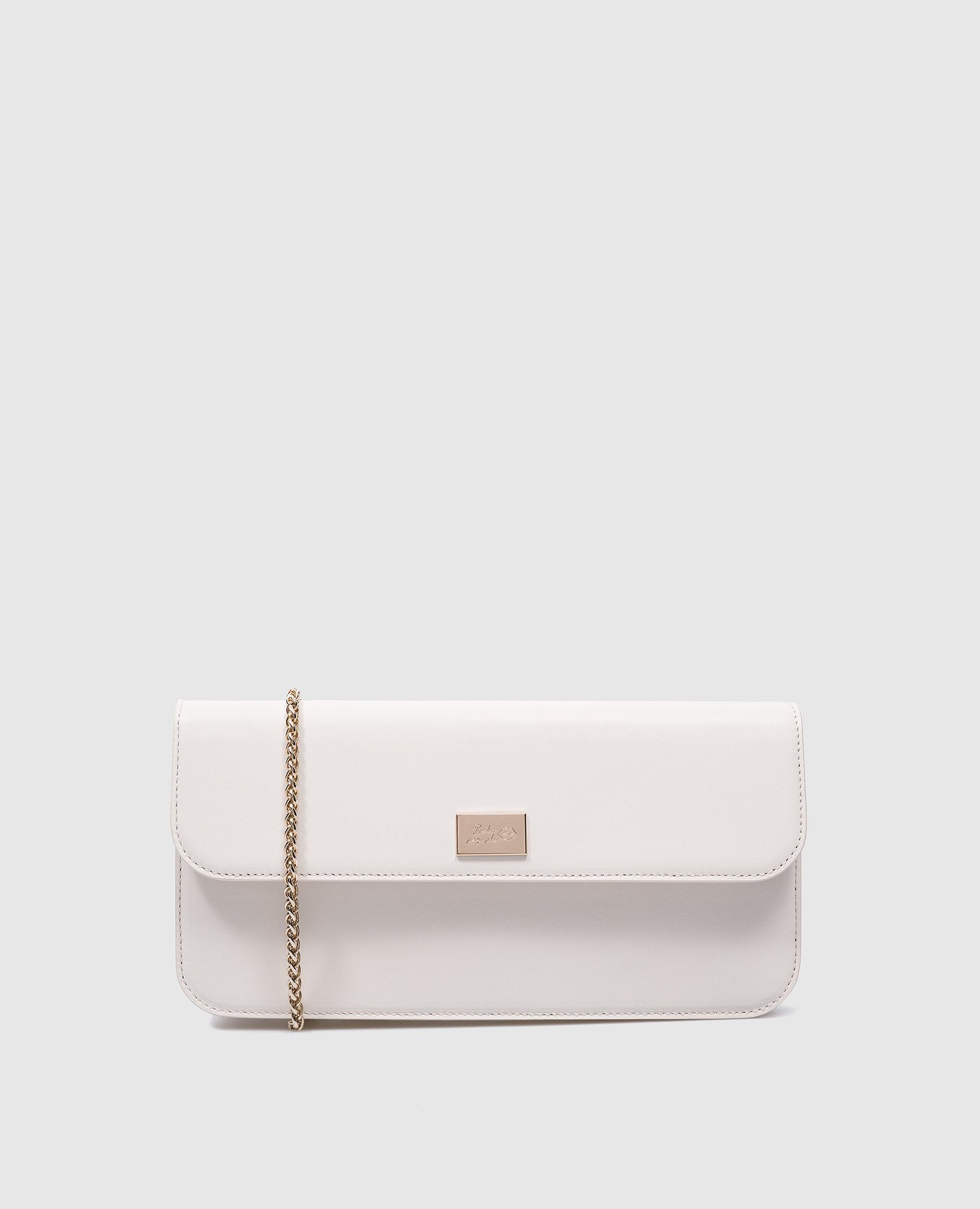 White leather baguette bag with metal logo