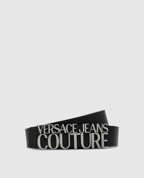 Versace Jeans Couture Черный кожаный ремень с металлическим логотипом. 75YA6F5371627
