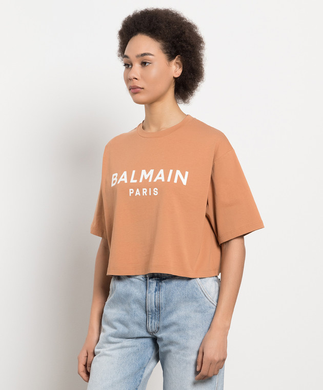 Balmain T-shirt With Logo in Brown