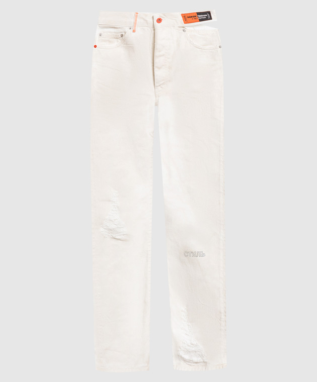 Heron Preston Молочні джинси з ефектом потертості та кристалами HWYA016S22FAB001