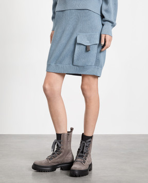 Brunello Cucinelli Голубая юбка в рубчик с эколатунью M19174289P