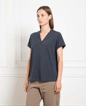 Brunello Cucinelli Сіра футболка з відворотами M0T18BD222