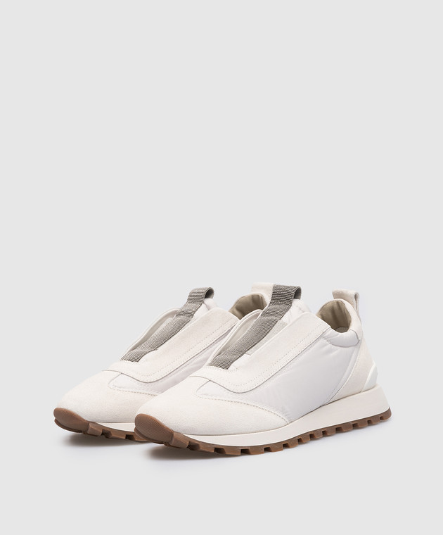 Brunello Cucinelli Серые комбинированные кроссовки с цепочкой мониль MZSFG2127 изображение 2