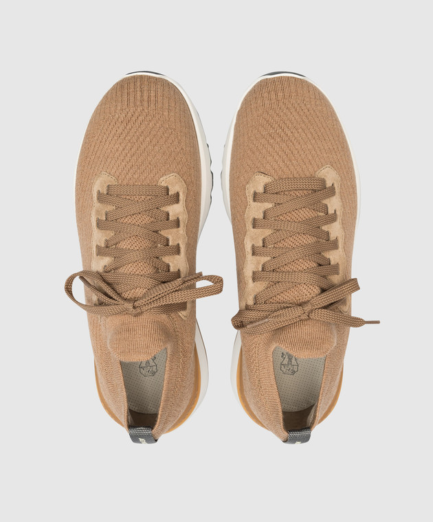 Brunello Cucinelli Коричневые кроссовки из шерсти MZUWLSO253 изображение 4