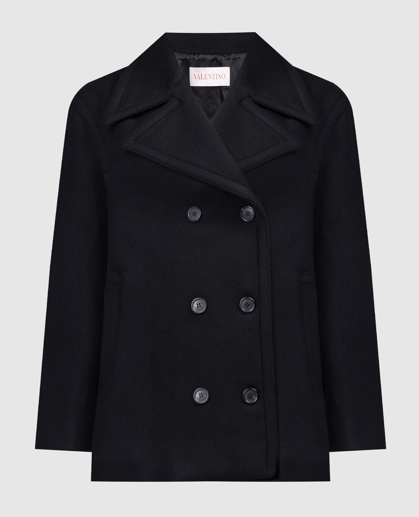 Черное двубортное укороченное пальто
