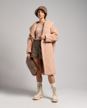 Max Mara Розовое двубортное пальто Tedgirl из шерсти и шелка TEDGIRL