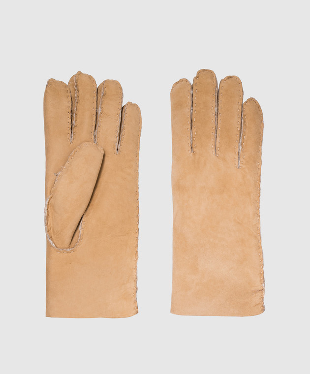 Sermoneta Gloves Beige suede gloves with fur N99 image 3