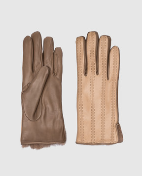 Caridei Бежеві шкіряні рукавички на хутрі 6020