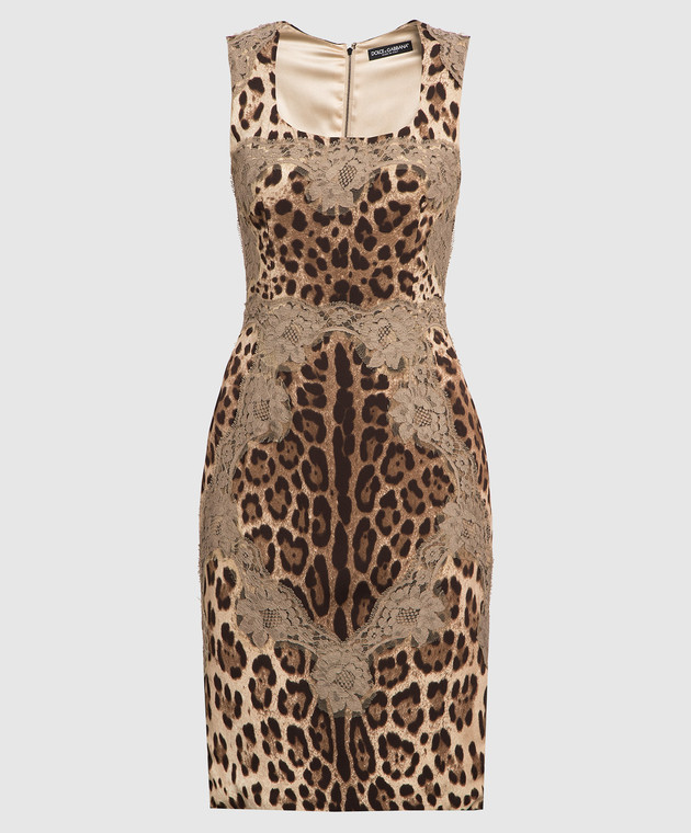 Dolce&Gabbana Brown dress in leopard print with lace F6EW6TFSAJA