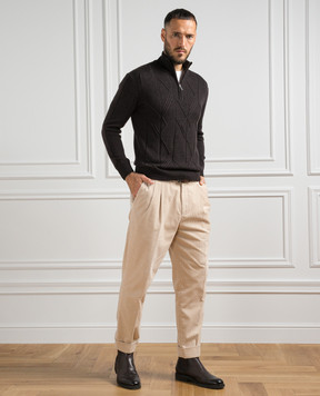 Cashmere&Whiskey Коричневый свитер из шерсти в фактурный узор PL007