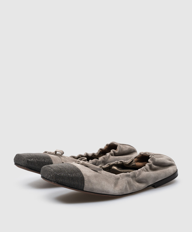 Brunello Cucinelli Gray suede ballet flats with monil chain MZSFC2607 image 2