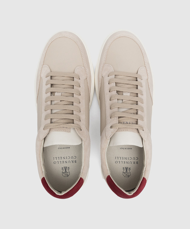 Brunello Cucinelli Светло-бежевые кожаные сникеры с логотипом MZUURSJ228 изображение 4