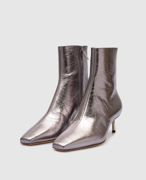 Off-White Сріблясті шкіряні ботильйони Allen Silver OWID043F23LEA001