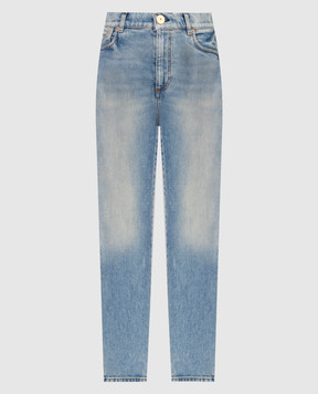 Balmain Блакитні джинси-скіні з ефектом потертості з вишивкою логотипа CF1MG020DE04
