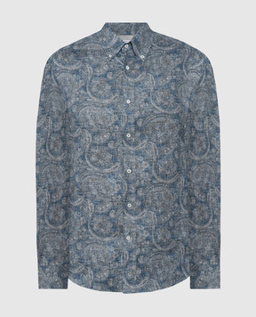 Brunello Cucinelli Синяя рубашка из льна в принт пейсли. MM6561716