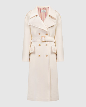 Etro Біле двоборте пальто з вовни з вишивкою D114077203