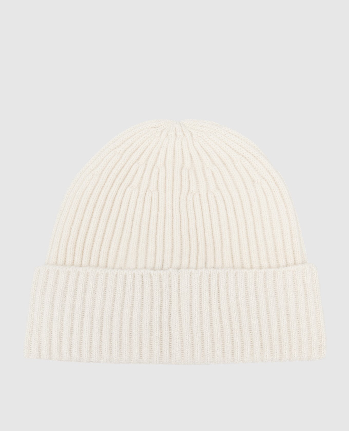 White cashmere hat with a rib
