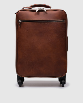 Brunello Cucinelli Коричневый кожаный чемодан с логотипом MBZIU342