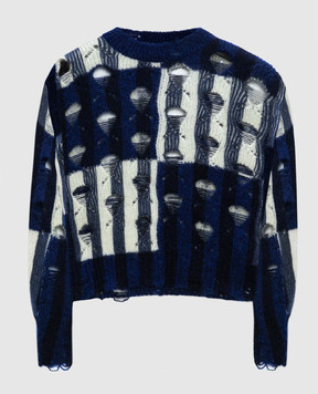 Off-White Синий свитер с прорехами OWHE101F23KNI001