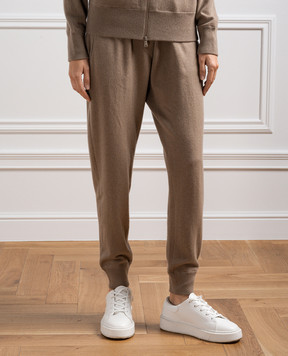 Brunello Cucinelli Коричневые джогеры из кашемира с цепочкой мониль M12169199