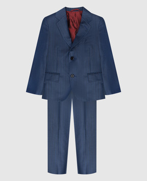 Stefano Ricci Дитячий синій костюм в смужку з вовни та шовку Y1SF732900HC5374