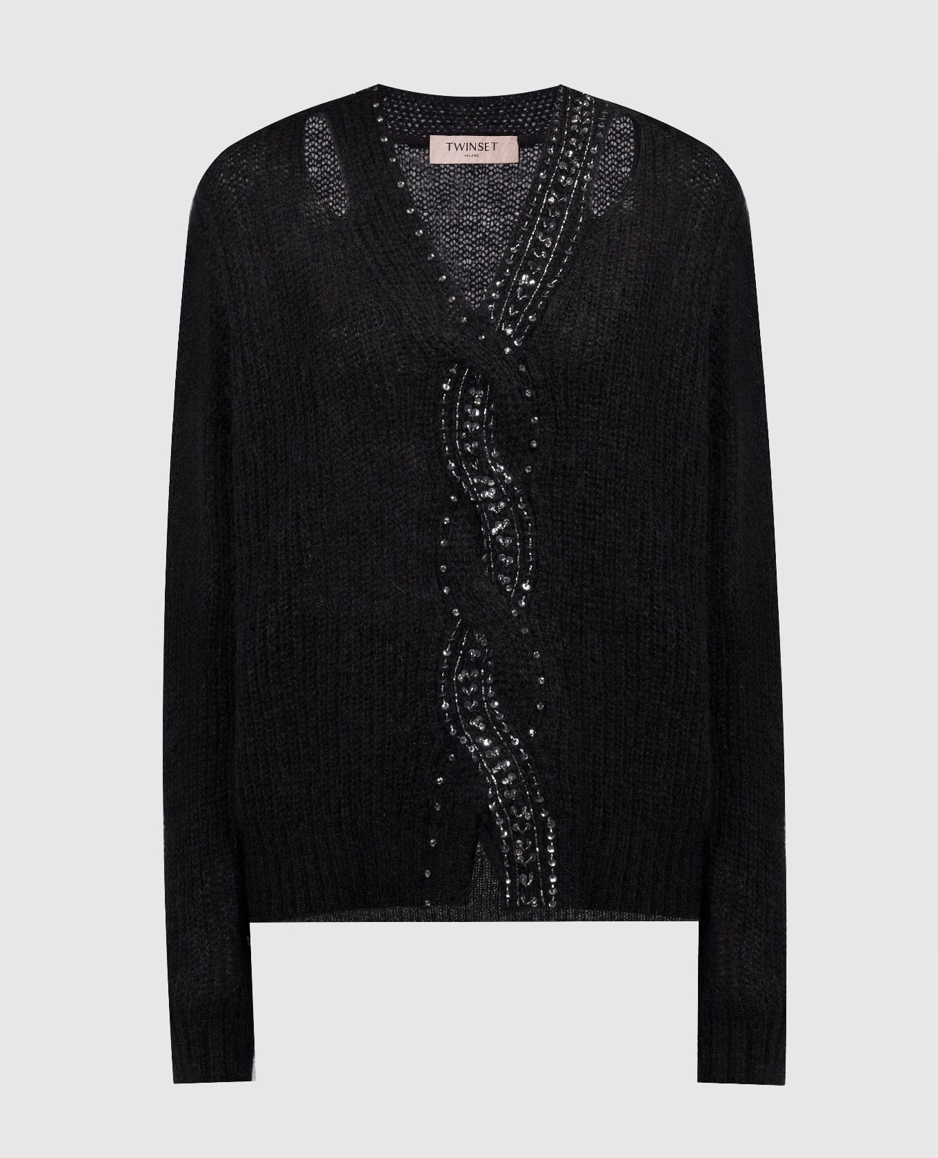 Black sweater with crystals and sequins