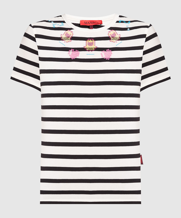 Max & Co TAMAEAT white striped t-shirt with Tamagotchi embroidery TAMAEAT