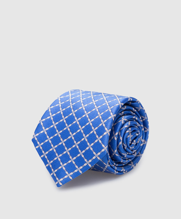 Stefano Ricci Дитяча синя краватка з шовку в геометричним малюнком. YCH31030