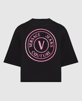 Versace Jeans Couture Черная футболка с принтом логотипа V-Emblem 76HAHG05CJ00G