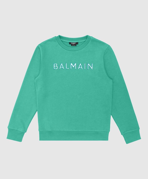 Balmain Children's green sweatshirt with a holographic logo BS4Q70Z0081410