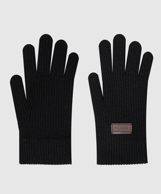 Canali Black gloves with logo patch MK00461G0030